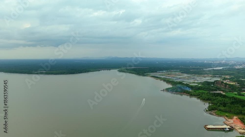 Aerial View of River Estuary and Inland Waterway Supporting Coastal Economy