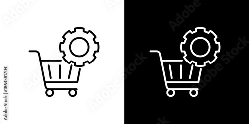 Shopping cart with gear icon, representing e-commerce operations and settings