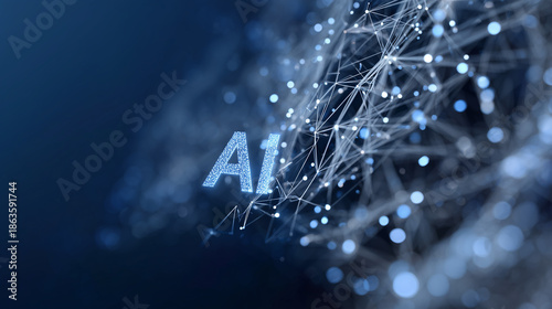Artificial Intelligence Abstract Network: Futuristic Digital Technology Scene with Connected Dots and Lights
