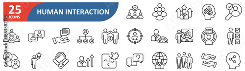 Human Interaction Line Editable Icons set. Contain icons related to interaction, connect, network, friends, human relationships, communication, people, networking