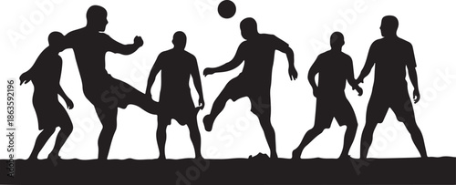 Set of Soccer Players Silhouettes in Action Kicking and Dribbling Balls, Group of Football Athletes Isolated on White Background , Generative Ai