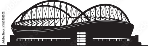 Modern Sports Stadium Architecture Silhouette Isolated on White, Large Arena Building Exterior with Arched Roof Design , Generative Ai