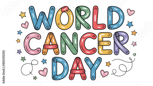 World Cancer Day: Celebrate the spirit of solidarity and resilience with a colorful and eye-catching design to promote cancer awareness.
