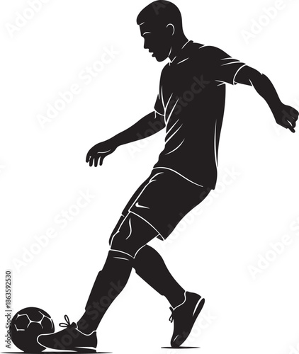 Dynamic Silhouette of a Soccer Player Dribbling the Ball, Football Athlete Skill Training Action Isolated on White , Generative Ai