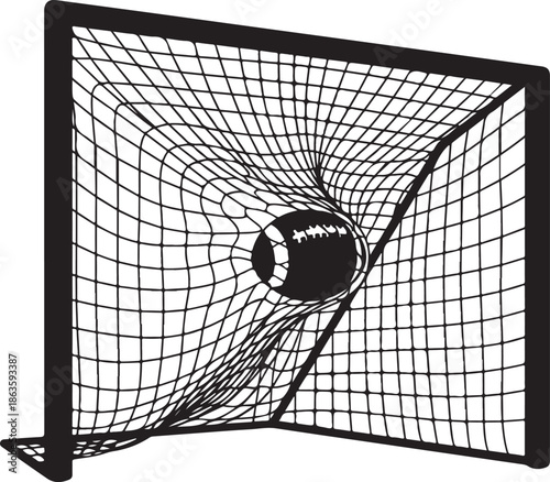 Graphic illustration of a soccer ball hitting the back of the net, goal achievement and victory concept. , Generative Ai