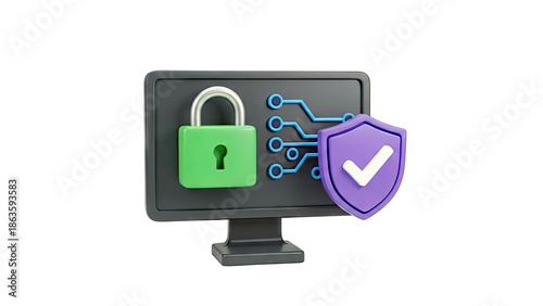 Computer Security Icons: Lock, Shield, and Circuit Board