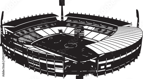 Isometric vector illustration of a modern soccer stadium with floodlights and grandstands, sports facility design. , Generative Ai