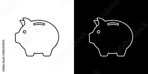 Piggy bank outline icons in black and white, representing savings and financial management