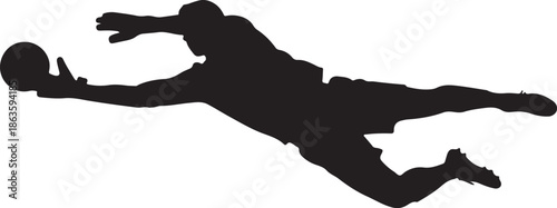 Silhouette of a Professional Soccer Goalkeeper Diving to Save a Ball, Action Sport Concept on White Background , Generative Ai