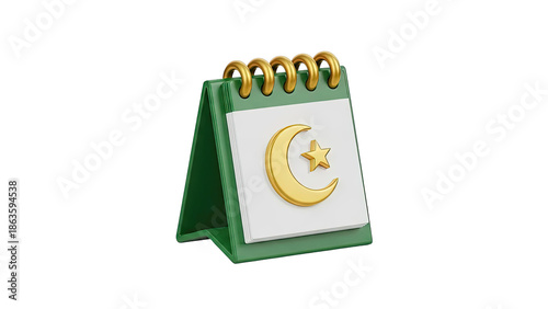 Desktop Calendar with Crescent Moon and Star Symbol