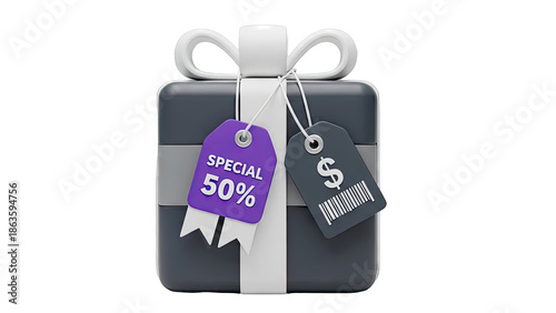 Gift Box with 50% Off and Dollar Sign Tags