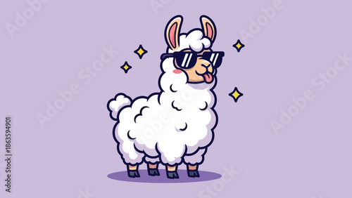 Cool Cartoon Llama Wearing Sunglasses Sticking Tongue Out.