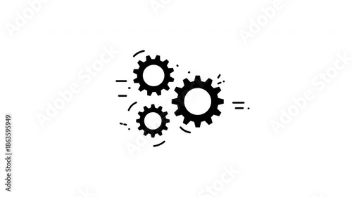 Gear icon animation with spinning black gears and dashed lines suits tech tutorials, mechanical presentations, engineering videos, and manufacturing content.
