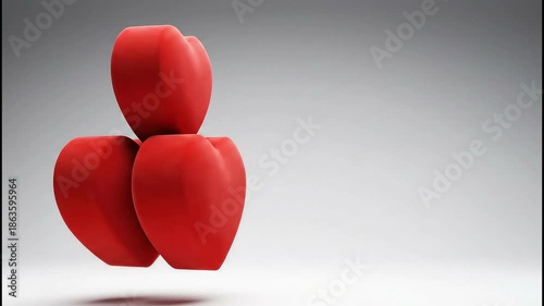 Three red hearts stacked on a gray background with a subtle shadow