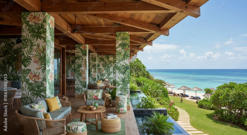 Fototapeta premium Tropical Resort Patio with Ocean View