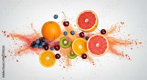 Vibrant Fruit Explosion with Orange, Grapefruit, and Berries
