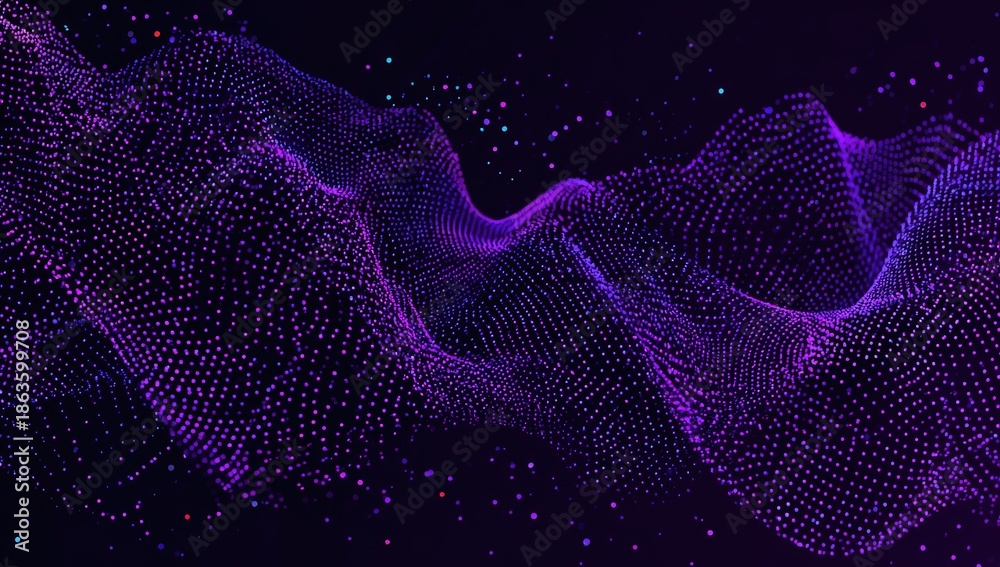 Fototapeta premium Abstract purple digital wave pattern with dots on dark background