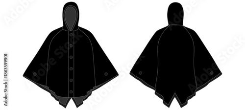 Poncho Raincoat Water Drops Mockup Template Vector