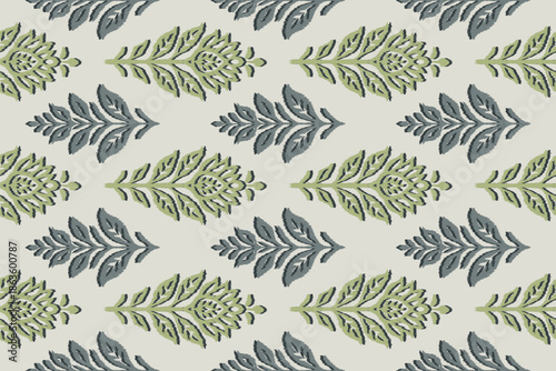 Ikat floral paisley embroidery seamless pattern on background. Ikat ethnic flower oriental pattern traditional. Aztec style abstract vector illustration. design for ikat floral fashion fabric,clothing