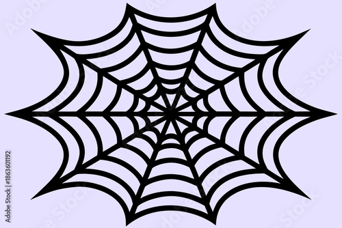 Minimalist Black Spider Web Vector Illustration with Symmetrical Radial Pattern on Light Gray Background