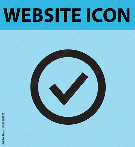 A website icon featuring a checkmark in a circle on a light blue background with a blue banner at the top
