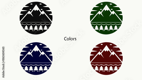 Colorful mountain landscape icons in circle shapes