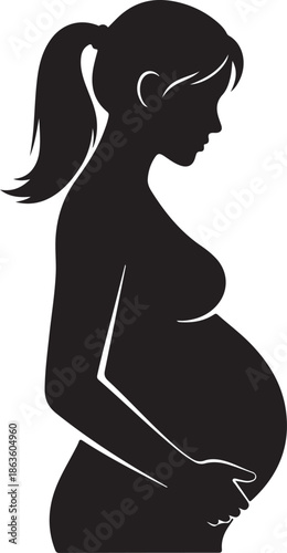Silhouette of a Pregnant Woman, Motherhood and Pregnancy Maternity Concept Illustration