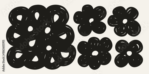 Abstract floral pattern with black organic shapes on a neutral background