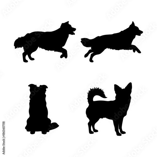 German shepherd silhouette, various dog breed animal clipart, dog vector art, dog vector, vector of German shepherd standing set isolated
