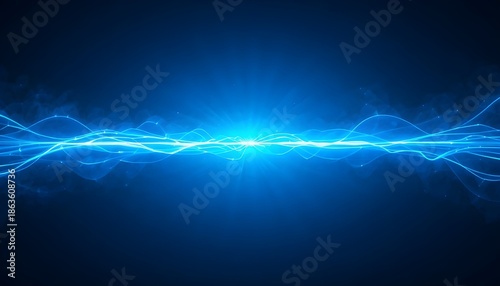 Blue Light Line Shining on Dark Background with Futuristic Glow Effect