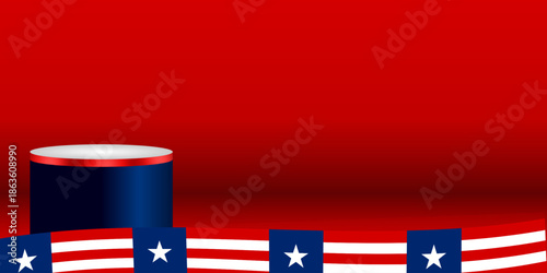Red blue patriotic podium stage background with star stripe elements for political presentations national events and ceremonial branding