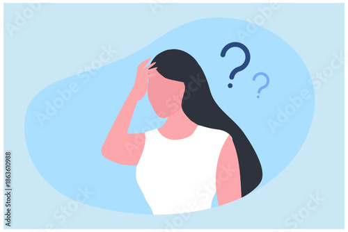 Confused man with question mark Human brain, memory loss and mental health problem. Neurology therapy. vector	
