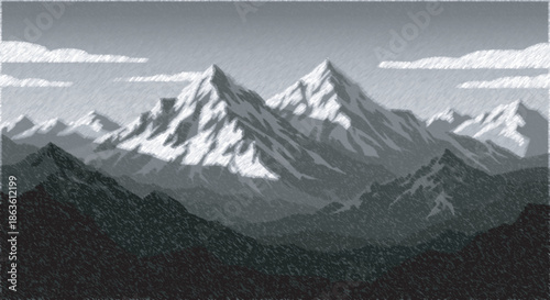 Majestic mountain range under cloudy sky