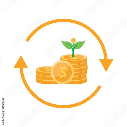 Return On Investment icon. Investing money and grow. The concept of money growth, profit, financial investments, return on investment