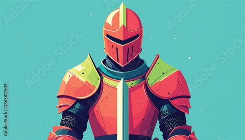 Stylized Knight in Red Armor Standing Tall and Ready.