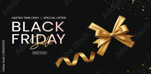 Limited Time Special Offer Black Friday Sale with Golden Ribbon and Confetti