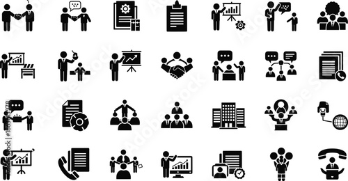 Black and white of business people and office activities