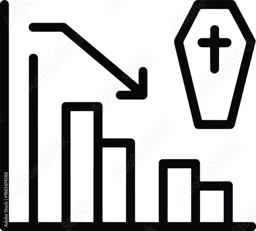 Mortality rate falling with chart and coffin icon