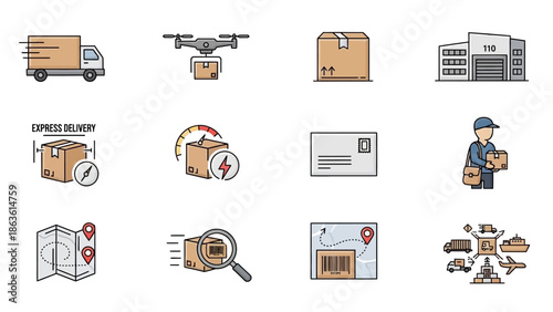 Delivery truck with cardboard boxes.