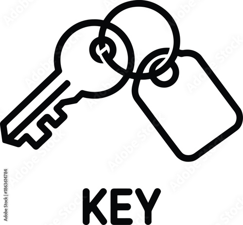 Outline Drawing of Key with Tag and Ring