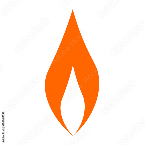 Simple orange flame icon representing fire, heat, energy, and passion, isolated on a white background.