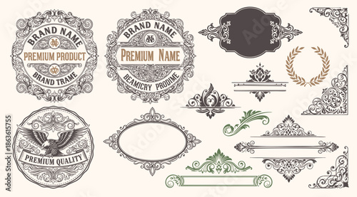 Vintage Baroque Victorian frame border, frame flower pattern vector floral engraved ornament retro decorative design. filigree calligraphic heraldic shield swirl