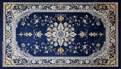 Exquisite Persian Rug with Intricate Floral Patterns and Rich Blue Hues.