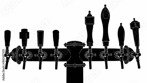 Row of Beer Taps on a Bar.