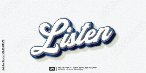 Editable Listen 3D Cartoon Text Effect for February Friendship | Premium Font Template