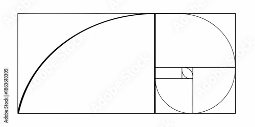 Golden spiral and rectangle illustrating mathematical proportions and the fibonacci sequence