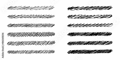 Collection of hand drawn scribble lines and brush stroke textures in black