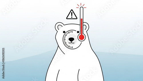 Polar Bear with Thermometer Showing High Temperature, Climate Change Illustration