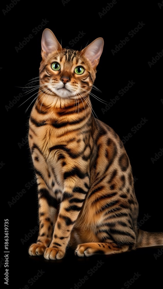 Fototapeta premium Bengal Cat with Rosetted Coat and Piercing Green Eyes
