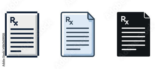 Set of prescription icons in different styles and colors